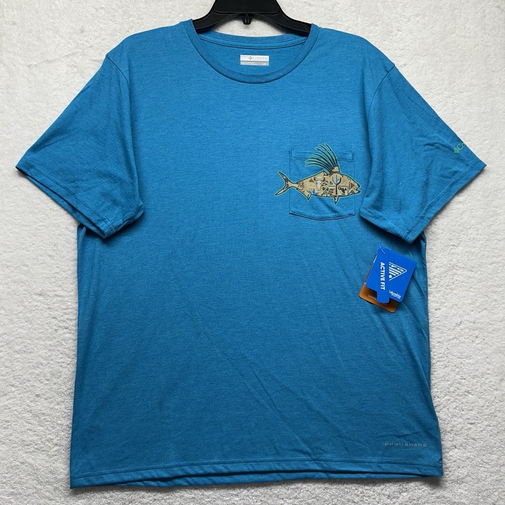 Columbia Mens Size L Blue Short Sleeve Wild Cast Pocket T-Shirt
